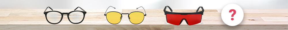 Διαφανή, κίτρινα και κόκκινα γυαλιά αποκλεισμού μπλε φωτός